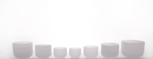 Kaliski Healing Tools -  Entire Set of 7 Frosted Chakra Tuned Quartz Crystal Bowls